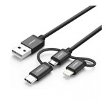 Cablu USB 2.0 A la Micro USB si Lightning+Tip C (3 in 1)