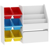 AIYAPLAY Mobilier depozitare copii depozitare jucării copii 6 coșuri detașabile și cufăr mare pe roți 100x30x80cm multicolor | Aosom Romania