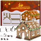 Set Forme Tăiere Căsuță Turtă Dulce 3D, 10 Matrițe Metalice Argintii, Ruhhy - Accesorii Grătar, Crăciun, Familie