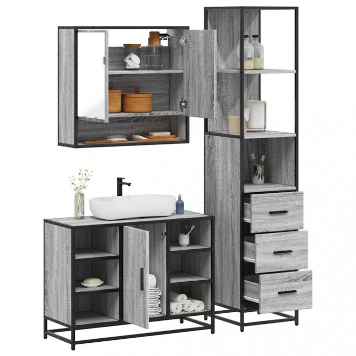 vidaXL Set de mobilier de baie 3 piese Lemn greșit Sonoma 3301183