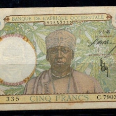 French West Africa 1941(6-3) - 5 francs, circulata