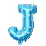 Balon folie metalizata litera j, flippy, 40 cm, cu imprimeu stelute, umflati cu heliu sau aer, ambalaj individual, pai inclus, albastru