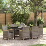Set de dining de grădină cu 7 piese și perne, din rattan gri