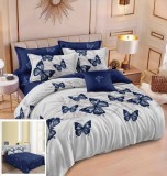 Cumpara ieftin Lenjerie Pat Claudia Sf063, Bumbac, 4 Piese, Fara Elastic, Alb, Albastru