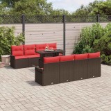 vidaXL Set de canapele pentru grădină cu pernă 9 pcs Maro Poli Rattan 3356987
