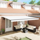 VidaXL Marchiză Retractabilă Manuală Alb 500x300 cm, Fabrică de &icirc;nlocuire pentru marchiză vidaXL pentru cadru de 5x3 m Alb