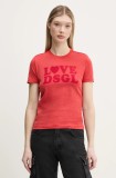 Desigual tricou LOVE DSGL femei, culoarea rosu, 25SWTK10