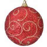 Globuri Crăciun, Model Glitter, Set 12 Buc, Culoare Roșu cu Auriu, Diametru 6cm, Oem