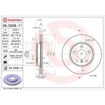 Set disc frana BMW I3 (I01) 08.13-, Fata, 280X20mm, ventilat, BREMBO foto