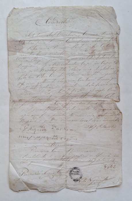 Contract rural original &ndash; Comuna Buciumeni, județ Covurlui &ndash; 1869 &ndash; ștampilă primărie