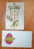 A892B-Lot 2 Felicitari vechi interbelice Romania regalista carton-Hristos a Inviat si La Multi Ani, stare buna.
