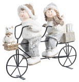 Cumpara ieftin Figurine Fetita si Baietel din ceramica pe bicicleta metal 29x10x25 cm