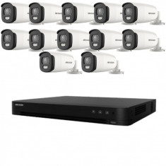 Kit de supraveghere Hikvision 12 camere 5MP ColorVu, Color noaptea 40m, DVR cu 16 canale 8MP