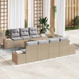 vidaXL Set de canapele pentru grădină cu pernă 8 pcs Bej Rattan poli