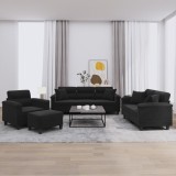 vidaXL Set de canapele cu perne, 4 piese, negru, microfibră