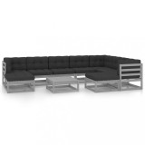Cumpara ieftin Set mobilier gradina cu perne, 10 piese, negru, lemn masiv pin