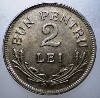 R.112 ROMANIA 2 LEI 1924 b XF/AUNC BRUXELLES foto