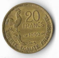 Moneda 20 francs 1950 - Franta, 3 pene, Georges Guiraud foto