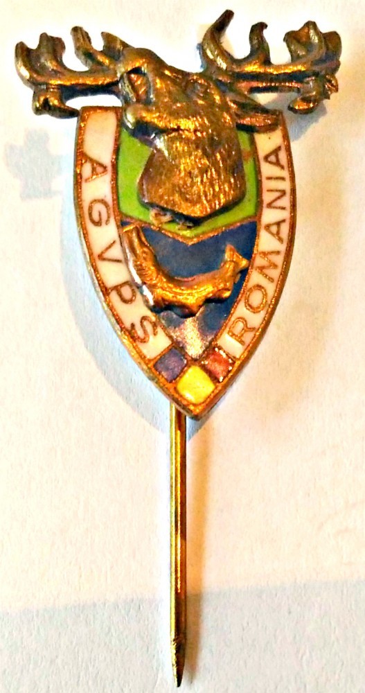 INSIGNA AGVPS CERB STIUCA CL A 3 A BRONZ CU PIN AC VANATOARE PESCUIT AJVPS  AVPS, Romania de la 1950 | Okazii.ro