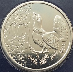 10 pence 2023 Marea Britanie, Capercaillie, Charles al-III-lea, Tudor crown privy mark, Brilliant uncirculated, Coincard, km#2438