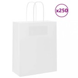 Pungi H&acirc;rtie Albe cu M&acirc;nere vidaXL, 18x8x22 cm, 250 buc - Sacose Kraft Rezistente, Personalizabile, 10kg