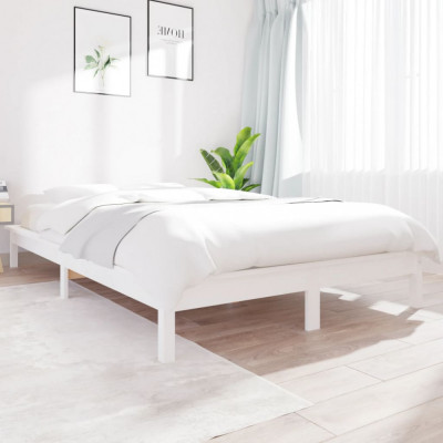 Cadru de pat dublu, alb, 135x190 cm, lemn masiv de pin GartenMobel Dekor foto