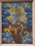 Tablou balinez vintage &ndash; scenă de recoltă orez Ubud, pictat manual, artă indoneziană, decor tropical/boho wall art
