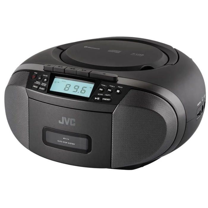 Radiocasetofon stereo cu CD JVC RC-E444B, 4W RMS, Bluetooth, USB, afisaj LCD, ceas, negru