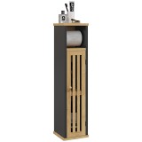 HOMCOM Dulap de Baie Subțire din Bambus, Dulap de Depozitare cu Bară Detașabilă, Raft Reglabil și Ușă, 18x18x75 cm, Negru | Aosom Romania