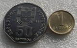 P1. Portugalia lot 1 escudo 1983 + 50 escudos 1998 frumoase **