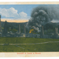 622 - MORENI, Dambovita, Fire at the oil wells, Romania - old postcard - unused