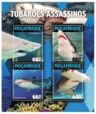 MOZAMBIC 2016 - Fauna marina, Rechini/ set complet MNH - colita+bloc, Nestampilat