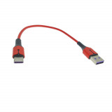 Cablu premium de incarcare rapida, LED, USB 2.0 tata la USB tip C tata, Liquid Soft Rubber, 25 cm, 3A, rosu