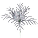 Crenguta Decorativa Craciun Argintie cu Glitter, 17cm, Ornament Brad, Modele Diverse