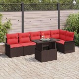 vidaXL Set de canapele pentru grădină cu pernă 7 pcs Maro Rattan poli 3357037
