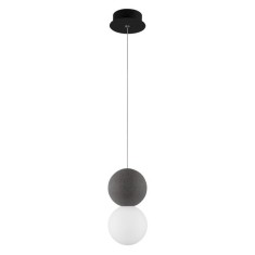 Lustra pendul gri/alba beton Chiro &Oslash; 10 cm, abajur sferic de sticla, inaltime reglabila, 9704191 - Novaluce Gri