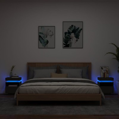 Gossi noptiere cu lumini led, 2 buc., negru, 40x39x48,5 cm foto