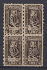 SUA 1964 - W. Shakespeare, personalități, bloc de 4 neuzat foto