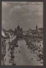 CPIB 24683 CARTE POSTALA - TARGU MURES: PIATA I.V. STALIN, RPR, BICICLETA, CIRCULATA, 1962, STAMPILE, TIMBRU