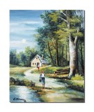 Cumpara ieftin Tablou peisaj pictat manual, Pe meleaguri mioritice, 50x40cm ulei pe panza, gata de agatat pe perete