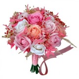Buchet mediu predominant roz pentru nasa, mireasa sau cadou personalizabil ,cu trandafiri, hortensie si plante stabilizate, Eventissimi&reg;