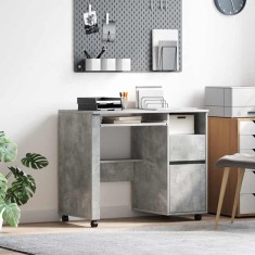 vidaXL Birou cu Roți Stejar Concret 91 x 50 x 77 cm Lemn compozit