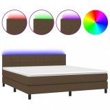 Cumpara ieftin Pat cu arcuri, saltea si LED, maro inchis, 180x200 cm, textil