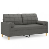 Cumpara ieftin Canapea cu 2 locuri cu pernute, gri inchis, 140 cm, textil