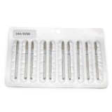 Set de 5 unități: Capăt de freză de diamant pentru cuticule, formă de flacără cu v&acirc;rf rotunjit, br&acirc;u albastru, 244/025B