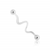 Piercing pentru ureche, din o&Aring;&pound;el, ondulat, cu bile la capete - Lungime piercing: 38 mm