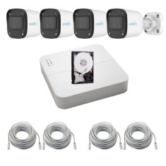 Sistem supraveghere complet Uniarch, 4 camere IP 2MP Full HD, Infrarosu 30m, Microfon, PoE, NVR 4 canale, Vziualizare de pe mobil, Accesorii montaj, H