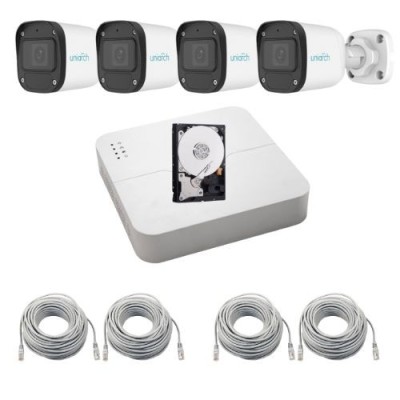 Sistem supraveghere complet Uniarch, 4 camere IP 2MP Full HD, Infrarosu 30m, Microfon, PoE, NVR 4 canale, Vziualizare de pe mobil, Accesorii montaj, H foto