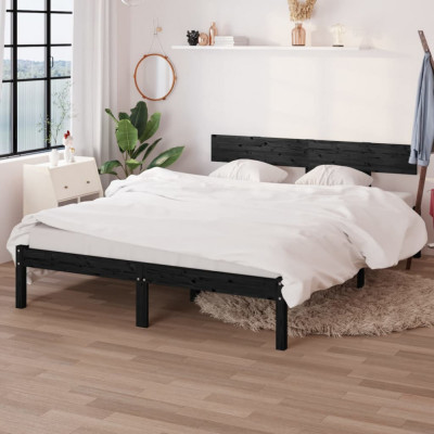 vidaXL Cadru de pat King Size, negru, 150x200 cm, lemn masiv de pin foto