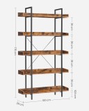 Biblioteca VASAGLE cu 5 rafturi tip tava, stil industrial, maro rustic